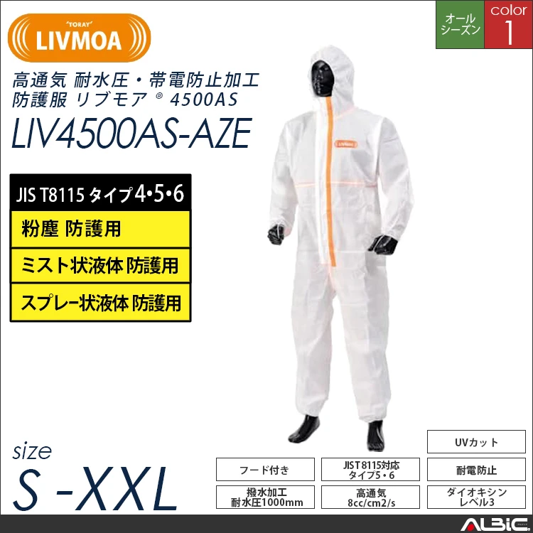 防護服 LIVMOA(R) リブモア4500AS 50枚set【東レ liv4500as-aze】